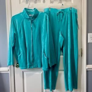Kim Rogers Essentials Teal Velour Tracksuit Set 2X Jacket Pants NWT Comfy Cozy